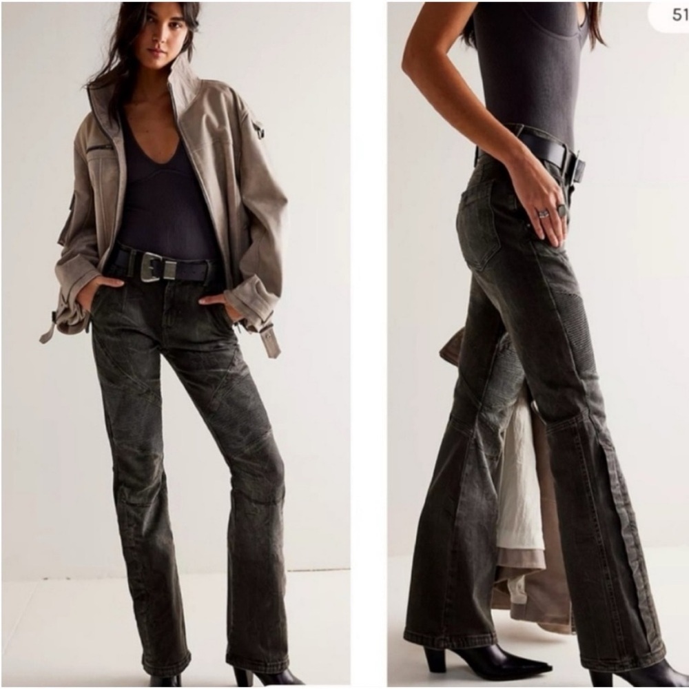 Free People We The Free Vector Moto Flare Charcoal Jeans 25099